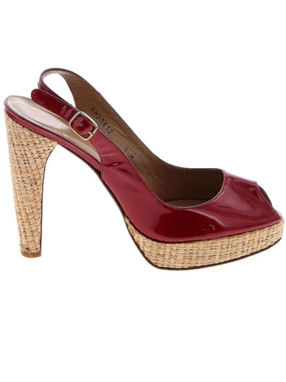 Stuart Weitzman Platform Peep Toe Slingback Candy Apple Red Patent Leather Heels